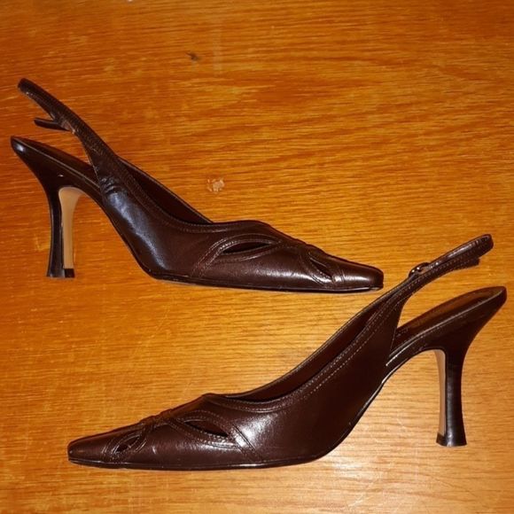 Laura Ashley Blyth Brown Slingback Cut-Out Heels 8 - Picture 3 of 8